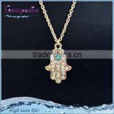 Cheap fancy women's gold crystal hamsa hand necklace charms