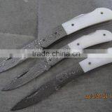 A SCENIC RAM HORN HANDLE, HANDMADE DAMASCUS STEEL LINER LOCK FOLDING KNIFE thumbnail-2