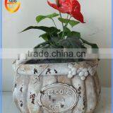 Customized Fiber Stone Garden Flower Planter Pot With Rust Metal Effect thumbnail-1