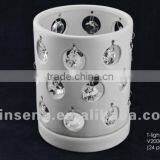 White Ceramic Large T-light Holder With Crystals From SWAROVSKI thumbnail-1