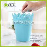 Wholsale Round Plastic Desktop Flower Pot/mini Storage Bucket Lace Hollow Style thumbnail-3