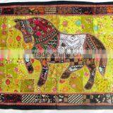 Indian Old Fabric Wall Decor With Horse Figure - Handworked Cotton Fabric Patchwork Wall Hanging Tapestry thumbnail-4
