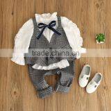 2017 Wholesale Girls Stripe Clothing Set Puff Sleeve Blouse and Elasticated Waist Pants 2pcs Outfits thumbnail-2