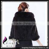 CX-B-M-41C Fashion Wholesale Women Knitted Mink Shawl With Fox Fur Trim thumbnail-2