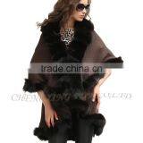CX-B-P-45C Luxury Genuine Fox Fur Trimmed Womens Shawls thumbnail-4