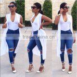 2016 Spring New Women's Fashion Straight Jeans Ripped Holes Female Long Term Mid Waist Cotton Washed Denim Pants thumbnail-1