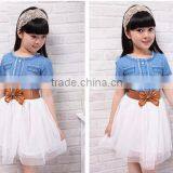 Baby Girl's Kids Children Fashion Princess Denim And Tulle Stitching Bow Dress Skirt With Belt 3-8Y SV001489 thumbnail-5