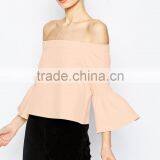2016 Guangzhou Shandao Summer New Elegant Design Casual 3/4 Flare Sleeve Off Shoulder Pink Chiffon Girls Party Wear Tops thumbnail-4