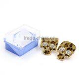 Gold Plated Leopard-Skin Printed Clear Rhinestone Halloween Skull Earring Post With Gift Box 31.5x15mm thumbnail-1