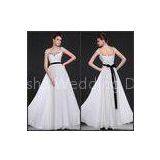 Beaded Embroidery Prom Dress , Bow Ribbon Prom Dresses With Cap Sleeves thumbnail-1