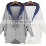 Factory OEM Apparel Women Sweatshirts Wholesale Organic Cotton Hoodie Bat Wing Sleeve 2-Layer Collar Zipper Sweatshirt thumbnail-2