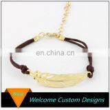 2017 Latest Design Gold Plated Brown Rope Leaf Charm Bracelet