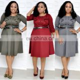 LAITE D2117 Autumn Women Splicing Casual Dresses Women Plus Size Dresses With Belt thumbnail-3