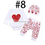 Valentine Day 2019 Baby Rompers Outfits & Kids Love Letter Full Print Pants & Hat 3pc Set thumbnail-2