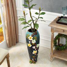 European Retro Hand Made Creative Soft Decor Green Ceramic Floor Vase For Office Hotel thumbnail-3