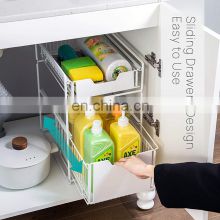 2 Tier Stackable Under The Sink Organiser Storage Shelf Rack Drawer Kitchen Bathroom Cabinet Sliding Under Sink Organizer