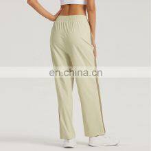 Contrasting Color High Waist Sports Loose Pants Pockets Custom Breathable Adjustable Drawstring Yoga Leggings thumbnail-2