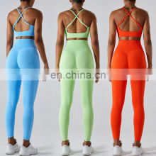 2023 New Arrival Seamless High Waist Leggings Beauty Back Sexy Bra 2 Piece Yoga Gym Suit Set Women Fitness Sports Wear Clothes