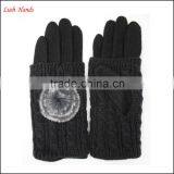 Ladies High-quality Woolen Gloves With Rabbit Fur Ball thumbnail-4