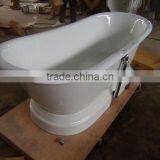 72" Traditional Free Standing Double Slipper Cast Iron Bath Tub With Plinth Grey thumbnail-6