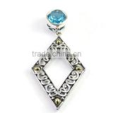 925 sterling silver swiss blue topaz gemstone slide pendant with 18k gold accents