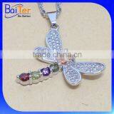 Elegant Color Cubic Zirconia CZ 925 Sterling Silver Created Diamond Dragonfly Pendant thumbnail-1