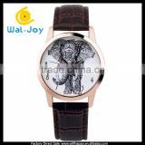 WJ-5390 latest factory direct stainless steel back elephant face leather strap women watch