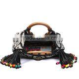 Ethnic Style Wood Bead Strap Multi-color Stripes Cloth Tote Shoulder Bag Handbag Quality Choice thumbnail-5