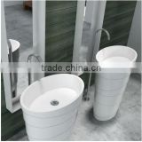 Pure White Pedestal Modern Acrylic Solid Surface Sanitary Ware Pedestal Basin, artificial stone Freestanding wash basin