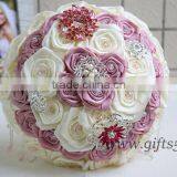 Elegant Bridal Bouquet Wedding Bouquet Made by Satin Roses Brooches Handmade Vintage Inspired Alternative thumbnail-3