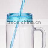 Clear Plastic Mason Jar Tumbler Mug With Lid and Straw thumbnail-3