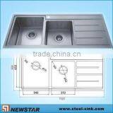 Steel Kitchen Sink With Double Bowls and Single Drainer
