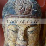 Hand Carved Antique Imitation Wooden Buddha Head for Home Decoration Sculpture thumbnail-1