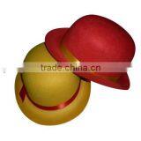 2017 New Fashion Products Yellow Red Custom Girl's Wool Bowler Cap Felt Hat Bodies Wholesale With Ribbon for Party Events thumbnail-1