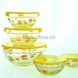 Hot Sale Different Size 5pcs Glass Bowl Set With Yellow Lid thumbnail-1