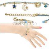 Star Moon Planet Tiny Rhinestone Charms Bracelet Double Layer Cotton Cord Gold Chain Bracelet thumbnail-2