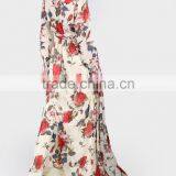 Women Clothing/women Dresses/Rose Print Cuffed Long Sleeve Belted Wrap Dress thumbnail-5