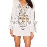 Boho Clothing Embroidered Cotton Mini Dress With Pom Pom Fringe 2016 HSD5810 thumbnail-6