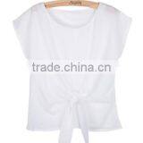 2016 Fashion Short Sleeve Bow O-neck Office Women Chiffon Shirt thumbnail-6