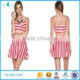 Women Red and White Stripe Strappy Crop Top and Skrit New Fashion Two Piece Outfits thumbnail-1