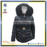 Hot selling high quality woman winter padding coat with rabbit fur hood