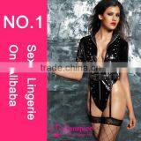 Europe Hot Sale Fishnet Vinyl Belted Teddy Wild Zipper Leather Fetish Clothing thumbnail-1