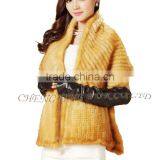 CX-B-M-46D Best Selling Wholesale Knit Mink Fur Lady's Latest Design Shawl thumbnail-1