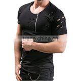 T-shirt,ZYooh Men Casual Slim Fit Zipper Holes Round T-shirt Cotton Solid Color Tee Tops thumbnail-2