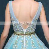 MGOO New Coming Popular Pageant Dress For Women Sky Blue Sheer V Neck Embroidery Floral Dress Evening Long 2260 thumbnail-6