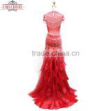 OEM Long Floor-length Beaded and Feather Red Sheath/Column Wedding Dress thumbnail-3
