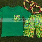 Hot Sale Persnickety Remake Boya Skirt Green Solid Cotton T-shirt and Animal Print Capris Boys Clothes Summer 2016 thumbnail-1