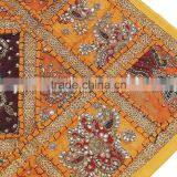 Yellow Sari Lounge Pillow Floor Sitting Kundan Colorful Handicraft Cushion 26in thumbnail-4
