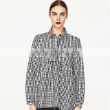 2017 OEM Spring Long Sleeves Babydoll Gingham Shirt With Flounce Uneven Hem thumbnail-2