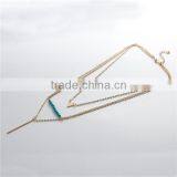 New Fashion Multilayer Layered Necklace Gold Plated With Triangle Rectangle Pendants Green Blue Beads 43.5cm Long thumbnail-3
